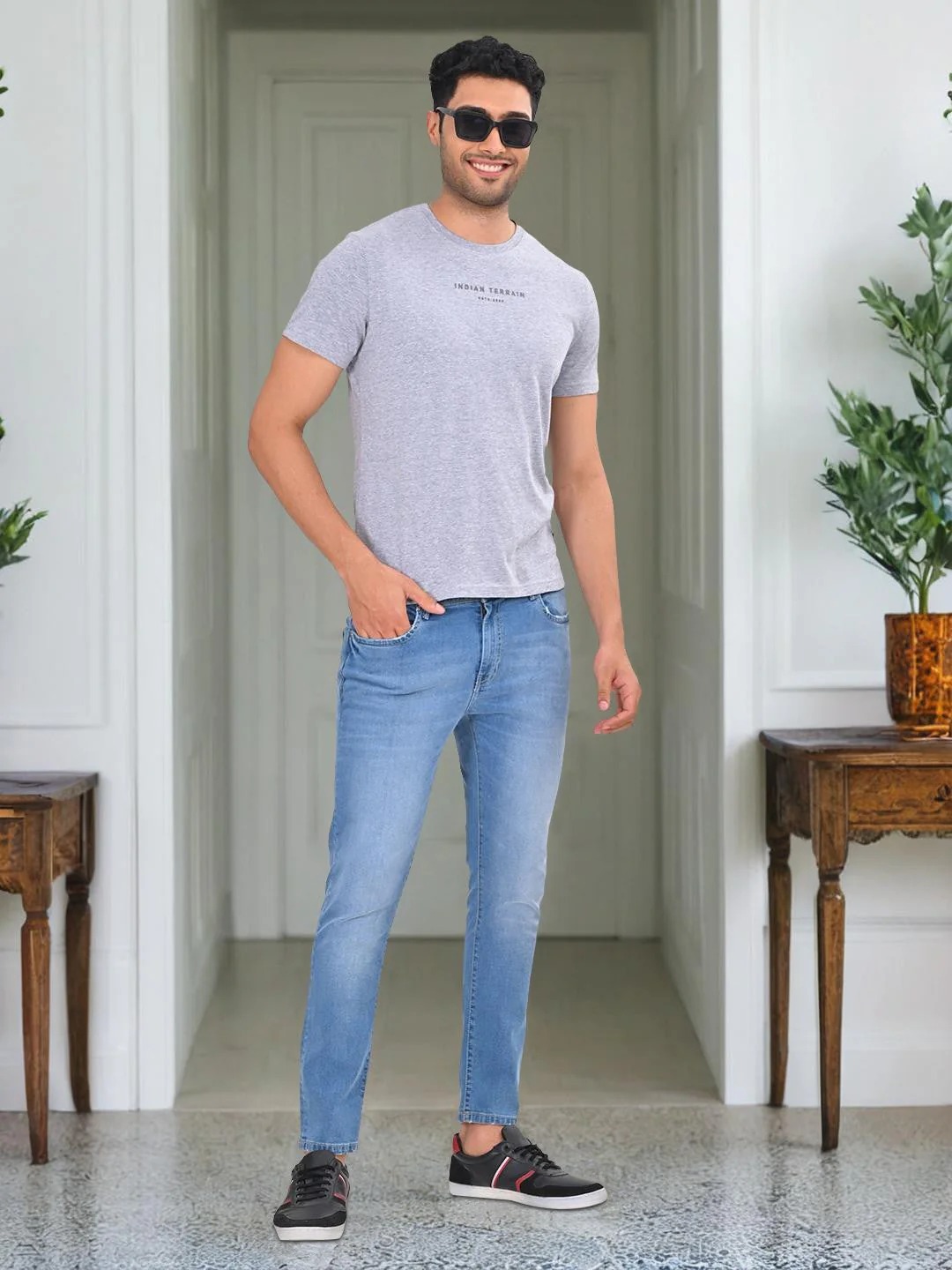 Indian Terrain Men's Half Sleeve Regular Fit Grey Round Neck T-Shirt